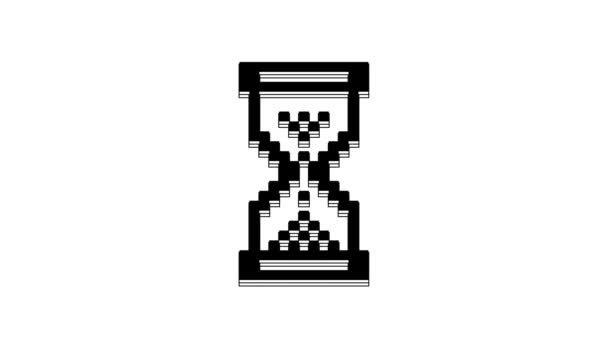 Pixel Clessidra Nera Con Icona Sabbia Fluente Isolata Sfondo Bianco — Video Stock