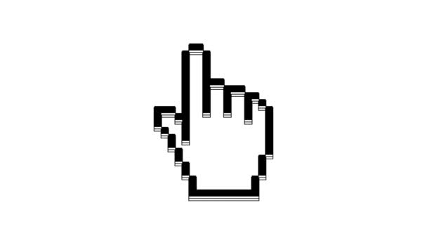 Black Pixel Hand Cursor Icon Isolated White Background Pointer Hand — стоковое видео