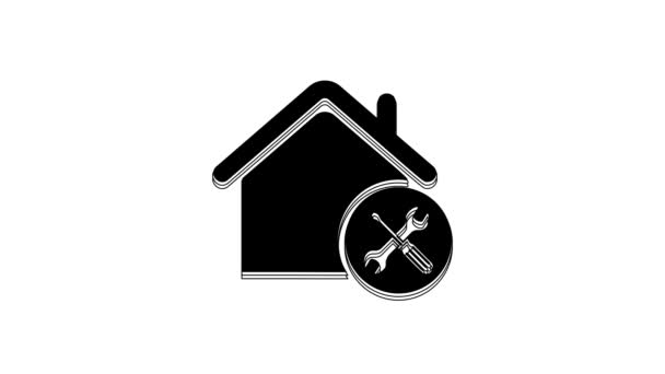 Black House Home Screwdriver Wrench Icon Isolated White Background Adjusting — Vídeo de Stock