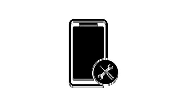 Black Smartphone Screwdriver Wrench Icon Isolated White Background Adjusting Service — Vídeo de Stock