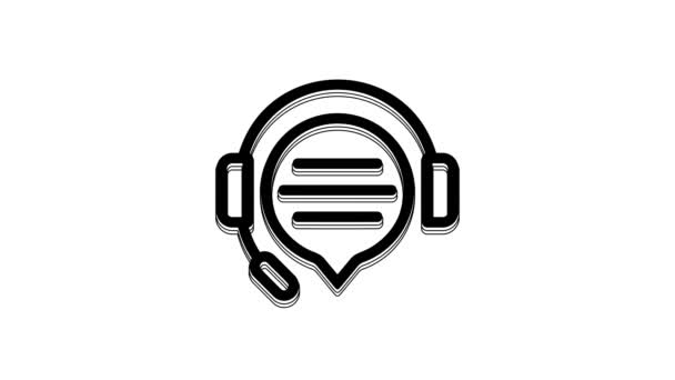 Black Headphones Speech Bubble Chat Icon Isolated White Background Support — Video Stock