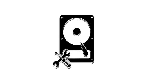 Black Hard Disk Drive Screwdriver Wrench Icon Isolated White Background — ストック動画