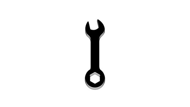 Black Wrench Icon Isolated White Background Spanner Repair Tool Service — Stock Video
