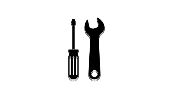 黑色螺丝刀和扳手工具图标隔离在白色背景上 服务工具符号 4K视频运动图形动画 — 图库视频影像