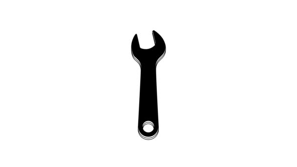 在白色背景上孤立的黑色Wrench图标 扳手修理工具 服务工具符号 4K视频运动图形动画 — 图库视频影像