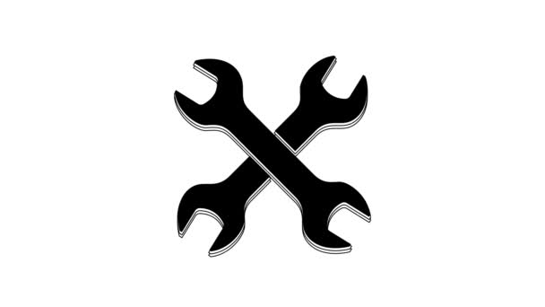 Black Crossed Wrenchs Icon Isolated White Background Spanner Repair Tool — Stock Video