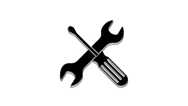 Black Crossed Screwdriver Wrench Tools Icon Isolated White Background Service — ストック動画