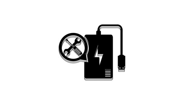 Black Power Bank Screwdriver Wrench Icon Isolated White Background Adjusting — Stock video