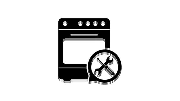 Zwarte Oven Met Schroevendraaier Moersleutel Pictogram Geïsoleerd Witte Achtergrond Aanpassen — Stockvideo