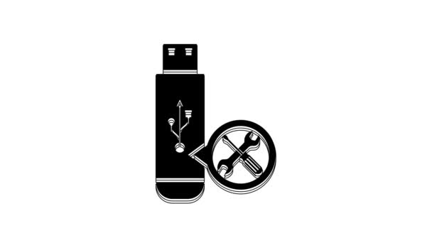 Μαύρο Usb Flash Drive Κατσαβίδι Και Κλειδί Εικονίδιο Απομονώνονται Λευκό — Αρχείο Βίντεο