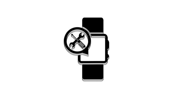Black Smartwatch Screwdriver Wrench Icon Isolated White Background Adjusting Service — Vídeo de Stock