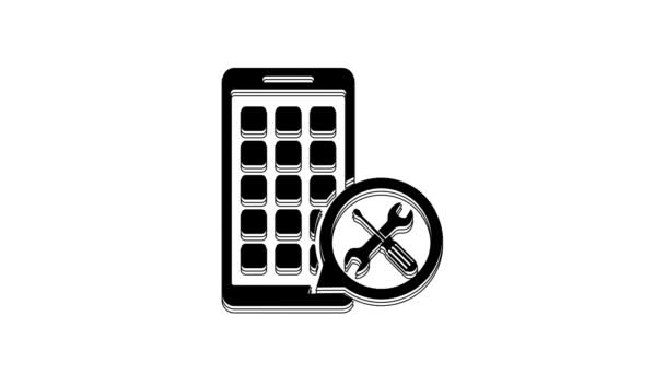 Black Mobile Apps Screwdriver Wrench Icon Isolated White Background Adjusting — Video Stock