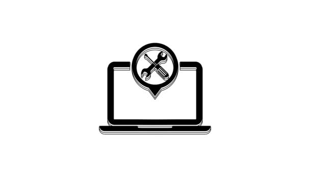 Black Laptop Screwdriver Wrench Icon Isolated White Background Adjusting Service — Stock Video