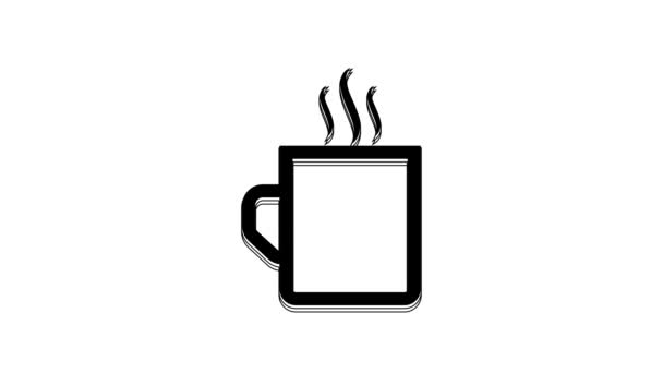 白を基調としたブラックコーヒーカップのアイコン ティーカップ ホットドリンクコーヒー 4Kビデオモーショングラフィックアニメーション — ストック動画