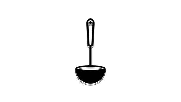 Black Kitchen Ladle Icon Isolated White Background Cooking Utensil Cutlery — Stock Video