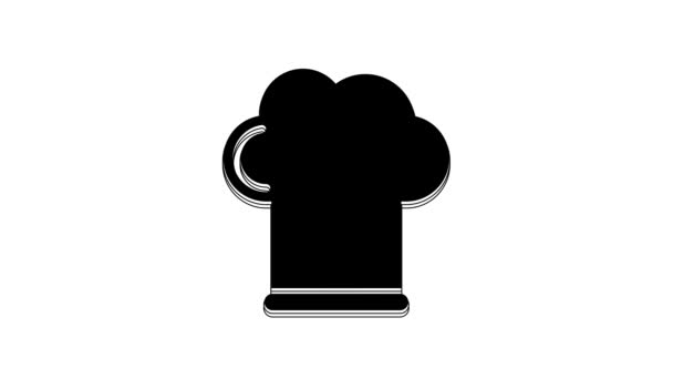 Czarny Chef Kapelusz Ikona Izolowane Białym Tle Symbol Gotowania Kapelusz — Wideo stockowe