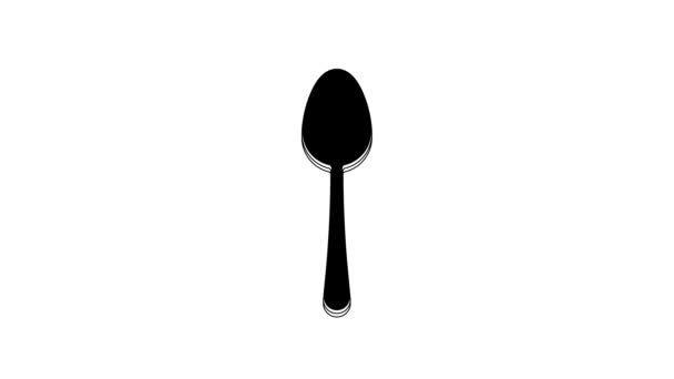 黑色勺子图标隔离在白色背景上 餐具的标志 4K视频运动图形动画 — 图库视频影像