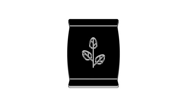 Black Fertilizer Bag Icon Isolated White Background Video Motion Graphic — Stock Video