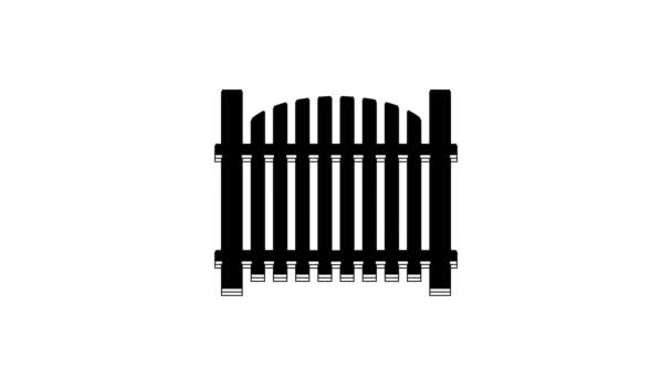 Black Garden Fence Wooden Icon Isolated White Background Video Motion — Stock Video