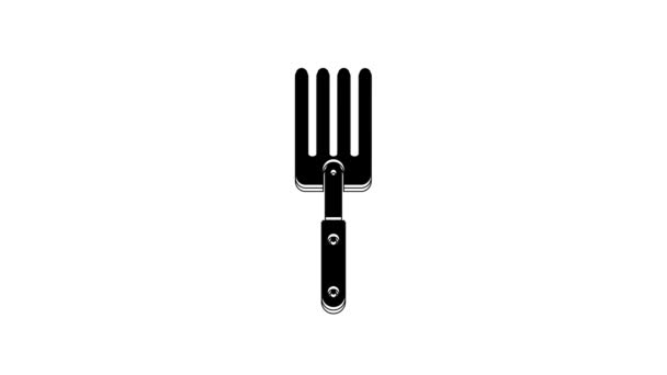 Black Garden Fork Icon Isolated White Background Pitchfork Icon Tool — Stockvideo