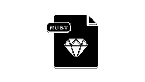 黒いRubyファイルの文書 白い背景に隔離されたルビーボタンのアイコンをダウンロードします Rubyファイルのシンボル 4Kビデオモーショングラフィックアニメーション — ストック動画