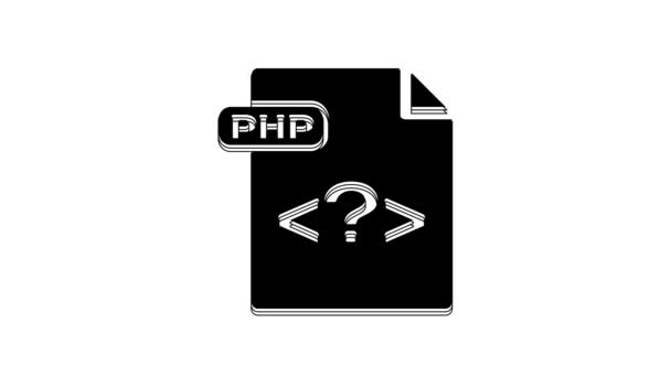 黒のPhpファイル文書 白の背景に隔離されたPhpボタンアイコンをダウンロードします Phpファイルのシンボル 4Kビデオモーショングラフィックアニメーション — ストック動画