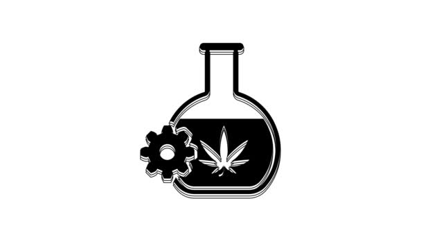 Black Chemical Test Tube Marijuana Cannabis Leaf Icon Isolated White — Stok Video