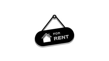 Black Hanging sign with text For Rent icon isolated on white background. Signboard with text For Rent. 4K Video motion graphic animation.