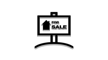 Black Hanging sign with text For Sale icon isolated on white background. Signboard with text For Sale. 4K Video motion graphic animation.