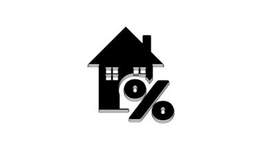 Black House with percant discount tag icon isolated on white background. House percentage sign price. Real estate home. Credit percentage symbol. 4K Video motion graphic animation.