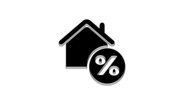 Black House with percant discount tag icon isolated on white background. House percentage sign price. Real estate home. Credit percentage symbol. 4K Video motion graphic animation.