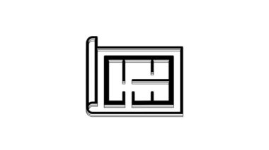 Black House plan icon isolated on white background. 4K Video motion graphic animation.