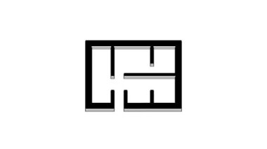 Black House plan icon isolated on white background. 4K Video motion graphic animation.