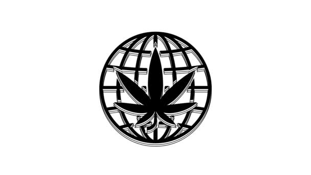 Fekete Legalizálja Marihuána Vagy Cannabis Földgömb Szimbólum Ikon Elszigetelt Fehér — Stock videók