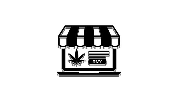 Laptop Nero Marijuana Medica Icona Foglie Cannabis Isolate Sfondo Bianco — Video Stock