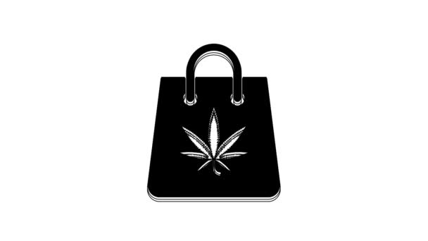 Black Shopping Paper Bag Medical Marijuana Cannabis Leaf Icon Isolated — Vídeo de stock