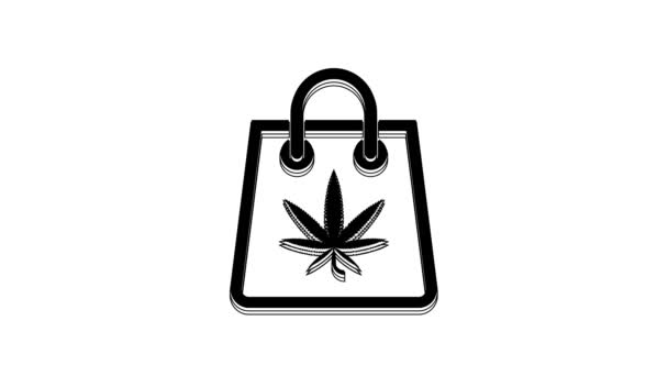 Svart Shopping Papperspåse Medicinsk Marijuana Eller Cannabis Blad Ikon Isolerad — Stockvideo