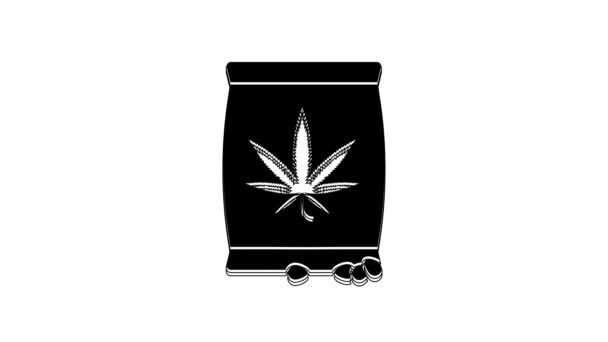 Marijuana Nera Semi Cannabis Sacchetto Icona Isolata Sfondo Bianco Simbolo — Video Stock