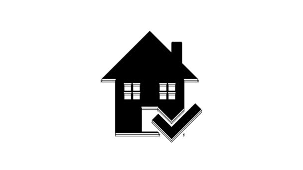 Black House Check Mark Icon Isolated White Background Real Estate — Vídeos de Stock