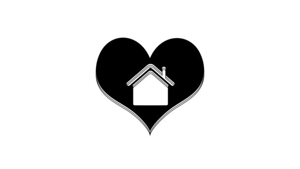 Czarny Dom Ikoną Kształtu Serca Białym Tle Symbol Domu Miłości — Wideo stockowe