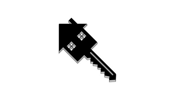 Black House Key Icon Isolated White Background Concept House Turnkey — Stockvideo