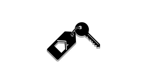 Black House Key Icon Isolated White Background Concept House Turnkey — 图库视频影像