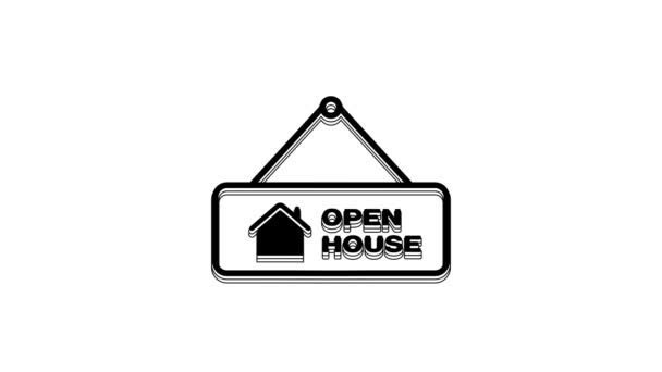 Black Hanging Sign Text Open House Icon Isolated White Background — стоковое видео