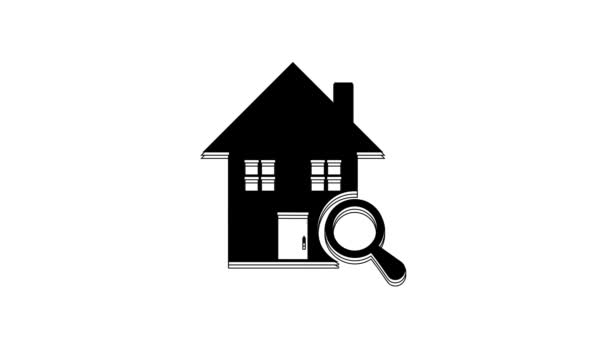 Μαύρο Σπίτι Αναζήτησης Εικόνα Απομονώνονται Λευκό Φόντο Σύμβολο Ακίνητης Περιουσίας — Αρχείο Βίντεο