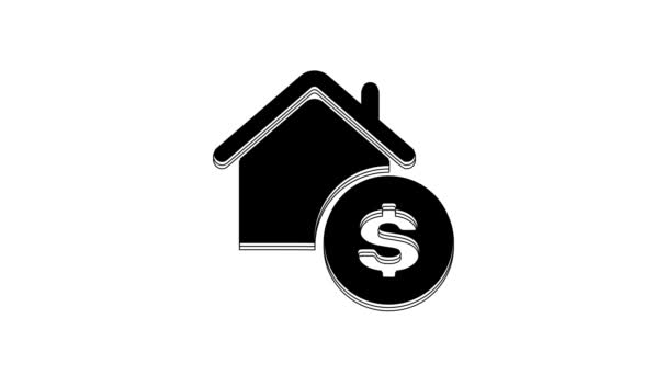 白い背景に隔離されたドル記号のアイコンを持つブラックハウス 家とお金 不動産の概念 4Kビデオモーショングラフィックアニメーション — ストック動画