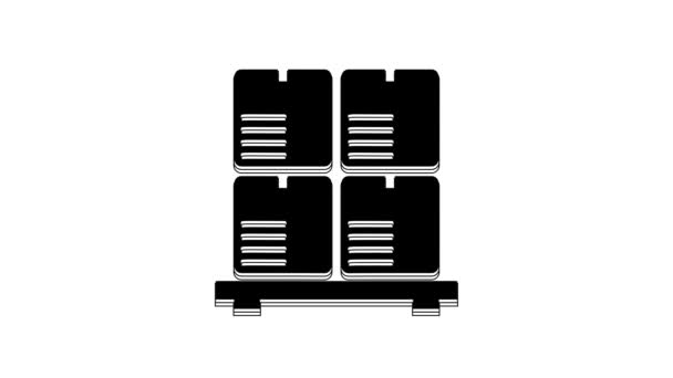 Black Cardboard Boxes Pallet Icon Isolated White Background Closed Carton — 비디오