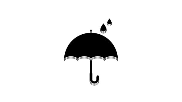 Svart Paraply Och Regn Droppar Ikon Isolerad Vit Bakgrund Vattentät — Stockvideo