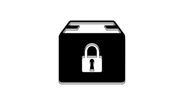 Black Locked Package Icon Isolated White Background Lock Cardboard Box — 비디오