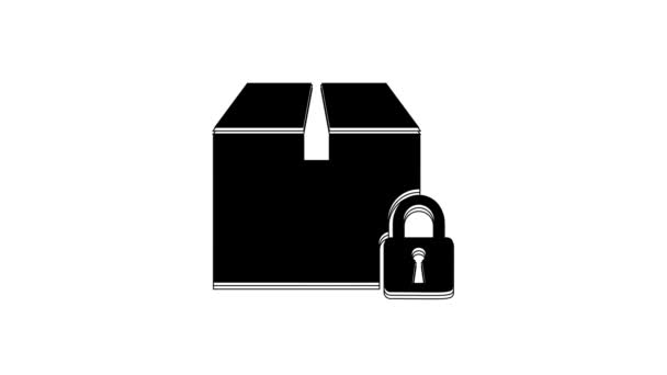 Black Locked Package Icon Isolated White Background Lock Cardboard Box — Stock Video