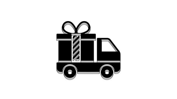 Black Delivery Truck Gift Icon Isolated White Background Video Motion — Stockvideo